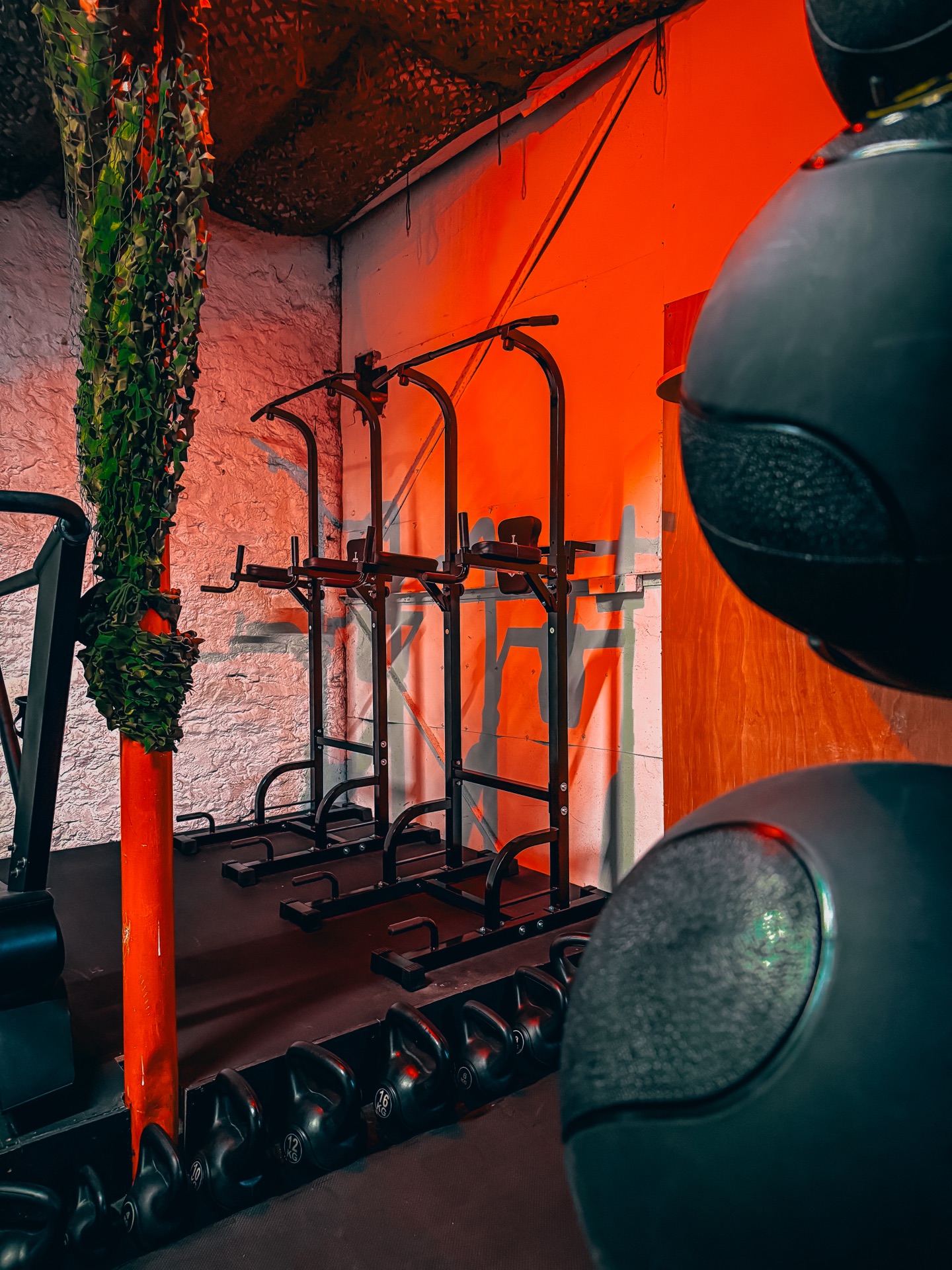 Cable rigs and kettlebells in the Genjitsu conditioning gym